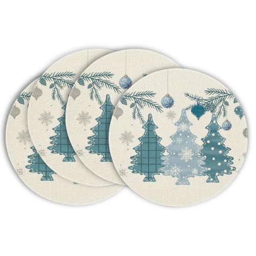 Artoid Mode Blau Kiefer Bäume Weihnachten Runde Platzsets 4er Set, 37cm Winter Xmas Tischset Platzdeckchen Küche Party Deko von Artoid Mode