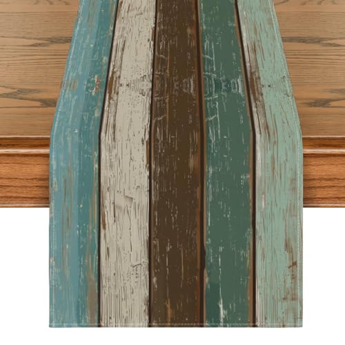 Artoid Mode Blau Planken Antik Alt Rustikal Holz Herbst Tischläufer, Saisonnal Küche Tisch Dekoration Drinnen Urlaub Party Dekor 40x140 cm von Artoid Mode