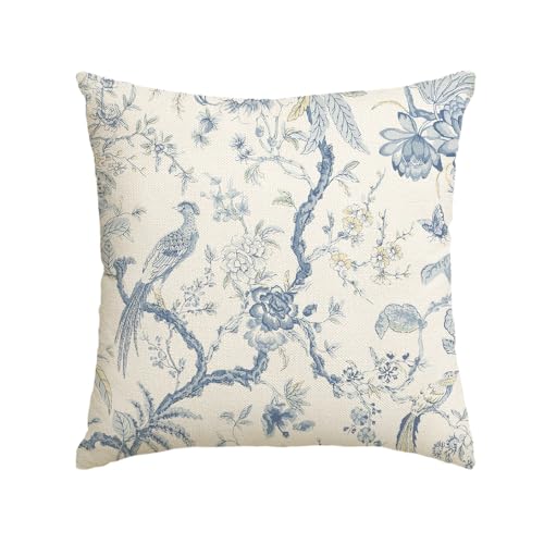 Artoid Mode Blau Weiß Blumen Pfau Chinoiserie Kissenbezug, 45x45 cm Saisonnal Zierkissenbezug Cushion Cover Couch Wohnzimmer Deko von Artoid Mode