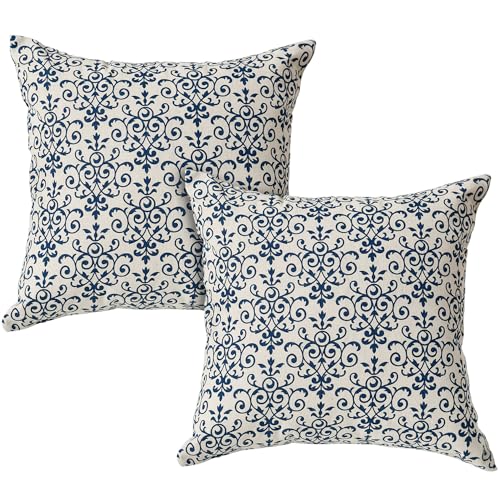 Artoid Mode Blau Weiß Porzellan Baumwolle Kissenbezüge 2er Set, 45x45 cm Frühling Saisonnal Zierkissenbezug Couch Wohnzimmer Deko von Artoid Mode