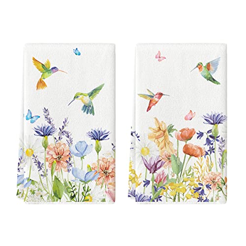 Artoid Mode Blumen Blätter Kolibri Frühling Küchentücher Geschirrtücher, 42x65 cm Sommer Blätter Dekoration Handtücher 2er Set von Artoid Mode