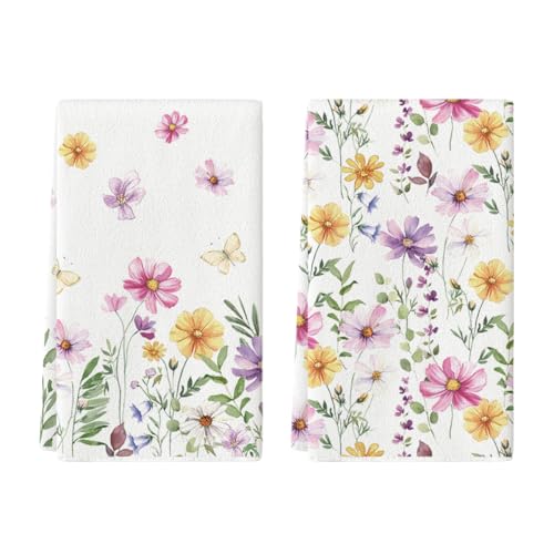 Artoid Mode Blumen Blätter Schmetterling Frühling Küchentücher Geschirrtücher, 42x65 cm Sommer Saisonale Dekoration Polyester Handtücher 2er Set von Artoid Mode