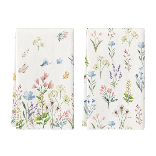 Artoid Mode Blumen Daisy Blätter Frühling Küchentücher Geschirrtücher, 42x65 cm Sommer Saisonale Dekoration Polyester Handtücher 2er Set von Artoid Mode