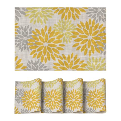 Artoid Mode Blumen Gelb Dahlien Sommer PVC Platzsets 4er Set, 30x45cm Tischsets Schmutzabweisend Hitzebeständig Platzdeckchen Küche Deko Artoid Mode Blumen Gelb Dahlien Sommer PVC Platzsets 4er Set, 30x45cm Tischsets Schmutzabweisend Hitzebeständig Platzdeckchen Küche Deko von Artoid Mode