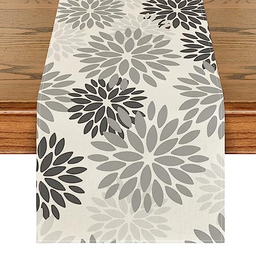 Artoid Mode Blumen Grau Dahlien Herbst Tischläufer, Saisonnal Sommer Küche Tisch Dekoration Drinnen Urlaub Party Dekor 40x140 cm von Artoid Mode