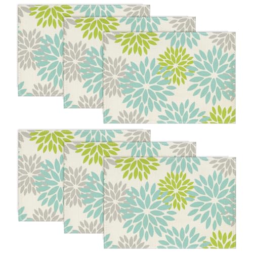 Artoid Mode Blumen Grün Dahlien Sommer Platzsets 6er Set, 30x45cm Frühling Urlaub Tischsets Waschbar Platzdeckchen Küche Party Deko von Artoid Mode