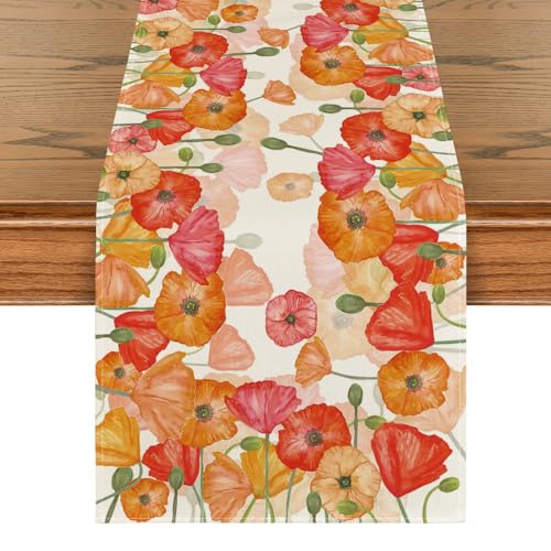 Artoid Mode Blumen Klatschmohn Frühling Tischläufer, Sommer Saisonnal Küche Tisch Dekoration Drinnen Urlaub Party Dekor 40x140 cm von Artoid Mode