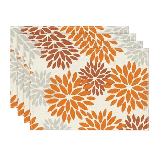 Artoid Mode Blumen Orange Dahlien Herbst Platzsets 4er Set, 30x45cm Urlaub Tischsets Waschbar Platzdeckchen Küche Party Deko von Artoid Mode