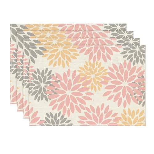 Artoid Mode Blumen Rosa Dahlien Sommer Platzsets 4er Set, 30x45cm Urlaub Tischsets Waschbar Platzdeckchen Küche Party Deko von Artoid Mode