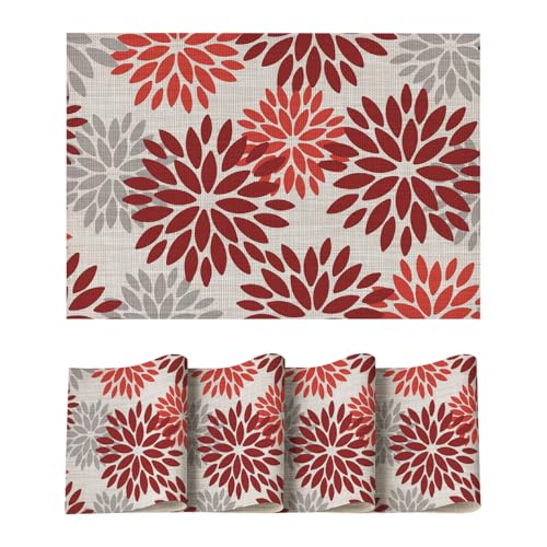 Artoid Mode Blumen Rot Dahlien Herbst PVC Platzsets 4er Set, 30x45cm Tischsets Schmutzabweisend Hitzebeständig Platzdeckchen Küche Deko Artoid Mode Blumen Rot Dahlien Herbst PVC Platzsets 4er Set, 30x45cm Tischsets Schmutzabweisend Hitzebeständig Platzdeckchen Küche Deko von Artoid Mode