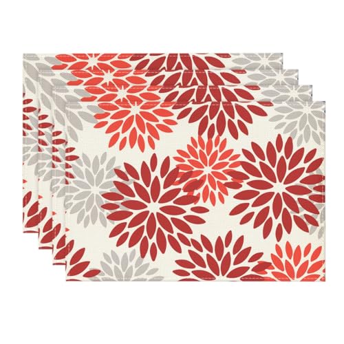 Artoid Mode Blumen Rot Dahlien Herbst Platzsets 4er Set, Weihnachten 30x45cm Urlaub Tischsets Waschbar Platzdeckchen Küche Party Deko von Artoid Mode