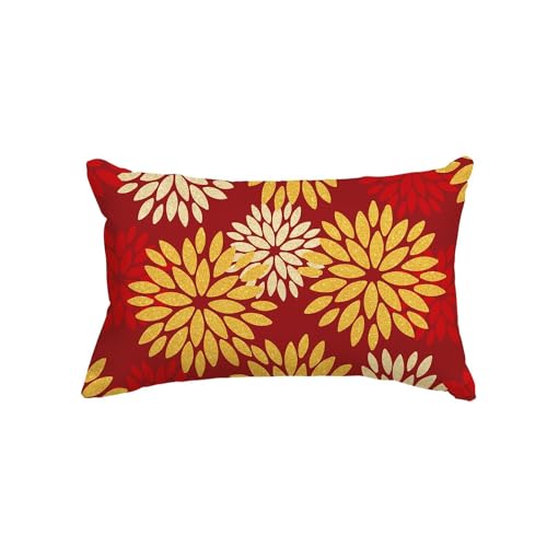 Artoid Mode Blumen Rot Gold Dahlien Chinesisches Neujahr Kissenbezug, 30x50 cm Winter Zierkissenbezug Cushion Cover Couch Wohnzimmer Deko von Artoid Mode