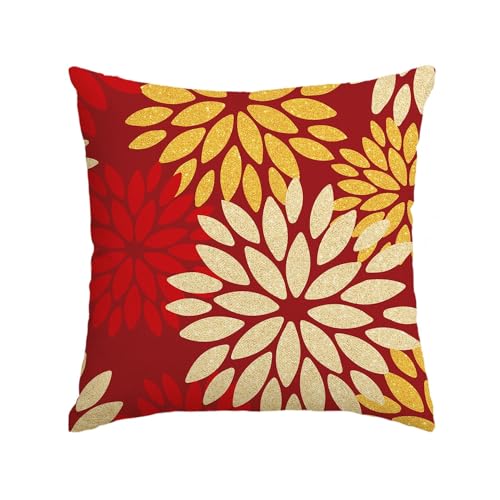 Artoid Mode Blumen Rot Gold Dahlien Chinesisches Neujahr Kissenbezug, 45x45 cm Winter Zierkissenbezug Cushion Cover Couch Wohnzimmer Deko von Artoid Mode