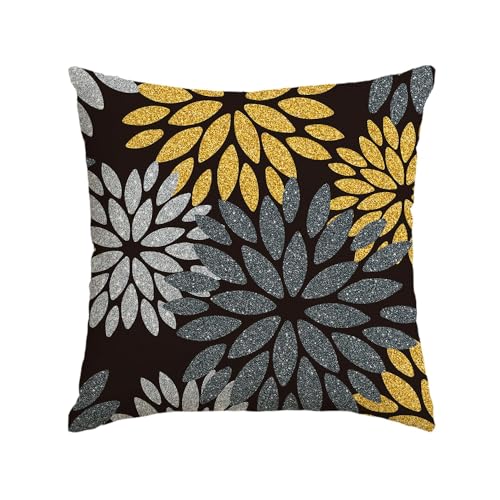 Artoid Mode Blumen Schwarz Gold Dahlien Neujahr Kissenbezug, 45x45 cm Winter Zierkissenbezug Cushion Cover Couch Wohnzimmer Deko von Artoid Mode