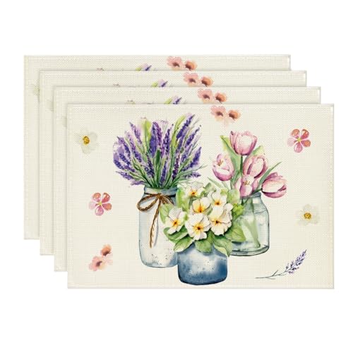 Artoid Mode Blumen Vase Tulpe Frühling 4er Set Platzsets, Saisonaler Sommer Küche Tisch Dekoration Drinnen Urlaub Party Dekor 30x45cm von Artoid Mode