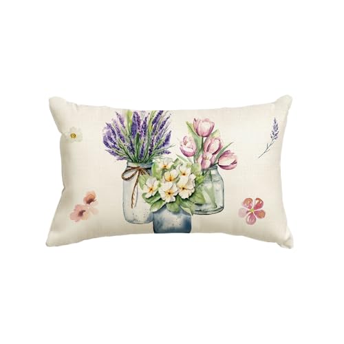 Artoid Mode Blumen Vase Tulpe Lavendel Frühling Kissenbezug, 30x50 cm Sommer Saisonnal Zierkissenbezug Cushion Cover Couch Wohnzimmer Deko von Artoid Mode