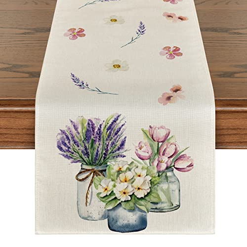 Artoid Mode Blumen Vase Tulpe Lavendel Frühling Tischläufer, Sommer Saisonnal Küche Tisch Dekoration Drinnen Urlaub Party Dekor 40x100 cm von Artoid Mode