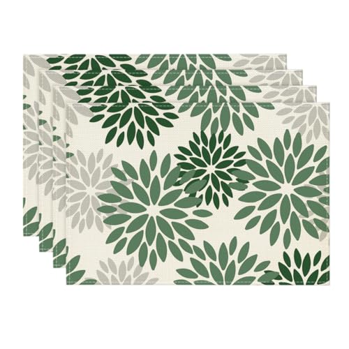 Artoid Mode Blumen Wald Grün Dahlien Weihnachten Platzsets 4er Set, Frühling 30x45cm Urlaub Tischsets Waschbar Platzdeckchen Küche Party Deko von Artoid Mode