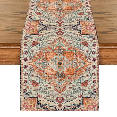 Artoid Mode Boho Bohemia Stil Orange Tischläufer, Rustic Farmhouse Magie Küche Esstisch Dekoration Drinnen Urlaub Party Dekor 40x140 cm von Artoid Mode