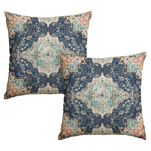 Artoid Mode Boho Bohemia Stil Vintage Blau Kissenbezüge 2er Set, 40x40 cm Saisonnal Zierkissenbezug Cushion Cover Couch Wohnzimmer Deko von Artoid Mode
