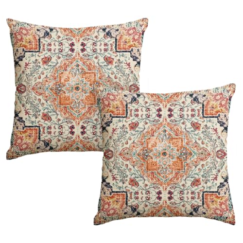 Artoid Mode Boho Bohemia Stil Vintage Orange Kissenbezüge 2er Set, 45x45 cm Saisonnal Zierkissenbezug Cushion Cover Couch Wohnzimmer Deko von Artoid Mode