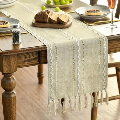 Artoid Mode Boho Leinen Landhausstil Quasten Tischläufer, Waschbar Tisch Dekoration Party Geburtstag Valentinstag Hochzeit Dekor 33x143 cm von Artoid Mode