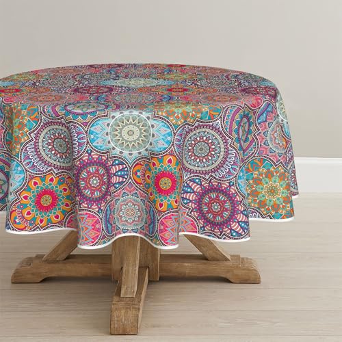 Artoid Mode Boho Vintage Geometrie Marokkanisch Mandala Tischdecke Rund 140 cm, Fleckschutz Tischwäsche Küche Dekoration Urlaub Party Dekor von Artoid Mode