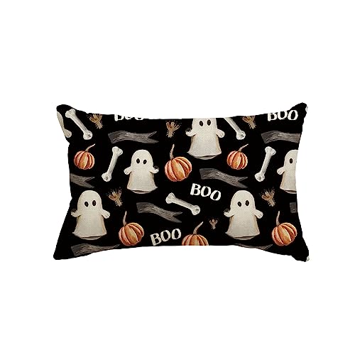 Artoid Mode Boo Kürbisse Knochen Geist Halloween Kissenbezug, 30x50 cm Saisonnal Zierkissenbezug Couch Wohnzimmer Deko von Artoid Mode