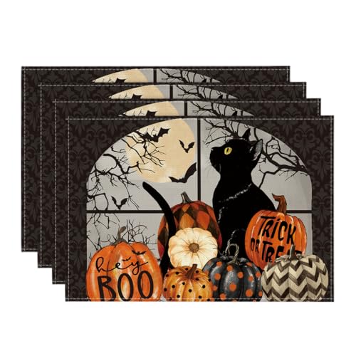 Artoid Mode Boo Schwarze Katze Kürbisse Halloween Platzsets 4er Set, 30x45cm Urlaub Tischsets Waschbar Platzdeckchen Küche Party Deko Artoid Mode Boo Schwarze Katze Kürbisse Halloween Platzsets 4er Set, 30x45cm Urlaub Tischsets Waschbar Platzdeckchen Küche Party Deko von Artoid Mode
