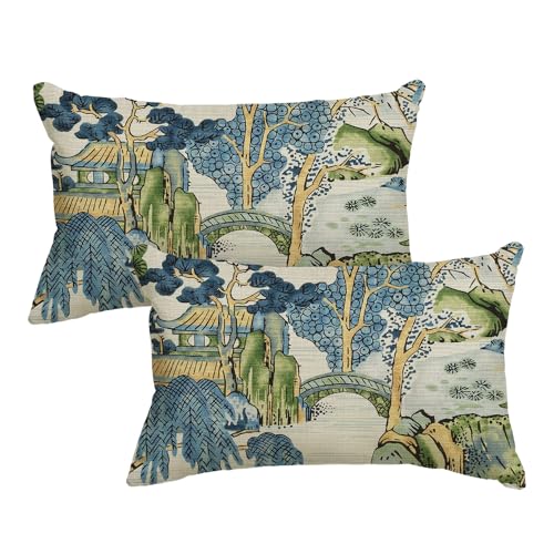 Artoid Mode Brücken Bauernhaus Landschaftsbild Chinoiserie Kissenbezüge 2er Set, 30x50 cm Zierkissenbezug Cushion Cover Couch Wohnzimmer Deko von Artoid Mode