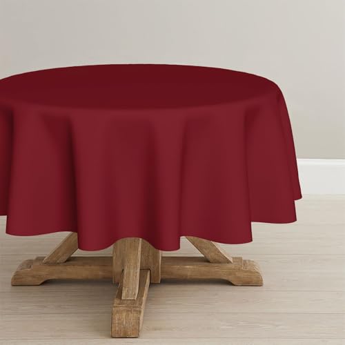 Artoid Mode Burgundisch Rot Fleckschutz Leinenoptik Tischdecke Rund 140 cm, Leinendecke Tischtuch Abwaschbar Tischwäsche Küche Party Dekor von Artoid Mode