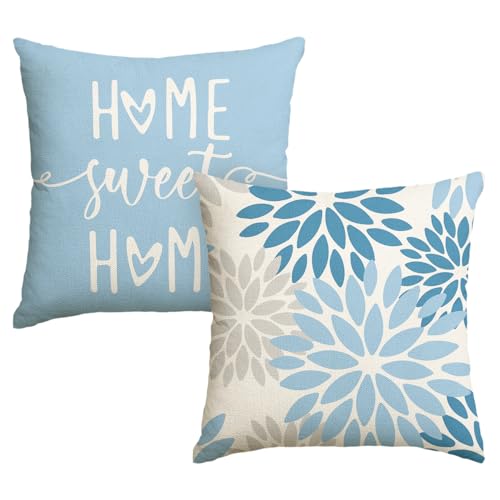 Artoid Mode Eisblau Dahlien Blumen Frühling Kissenbezüge 2er Set, 45x45 cm Zierkissenbezug Cushion Cover Couch Wohnzimmer Außenbereich Deko von Artoid Mode