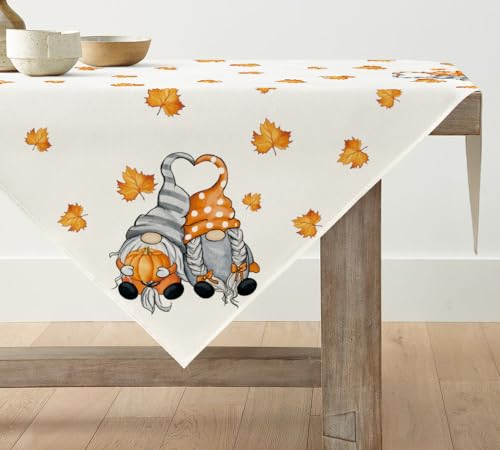 Artoid Mode GNOME Kürbisse Ahornblätter Herbst Tischdecke, Saisonnal Tischwäsche Küche Tisch Dekoration Drinnen Urlaub Party Dekor 85x85 cm von Artoid Mode