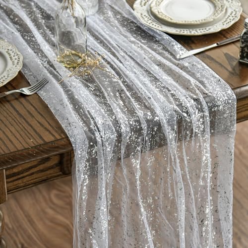 Artoid Mode Gaze Tüll Glitter Folie Weiß Silber 6 Stück Tischläufer 70x300 cm, Küche Tisch Dekoration Drinnen Urlaub Party Geburtstag Dekor Artoid Mode Gaze Tüll Glitter Folie Weiß Silber 6 Stück Tischläufer 70x300 cm, Küche Tisch Dekoration Drinnen Urlaub Party Geburtstag Dekor von Artoid Mode