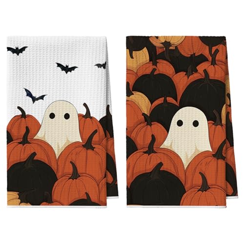 Artoid Mode Geist Kürbisse Fledermaus Halloween Bar Küchentücher Geschirrtücher, 42x65 cm Mikrofaser Saugfähig Handtücher Küchen Deko 2er Set von Artoid Mode