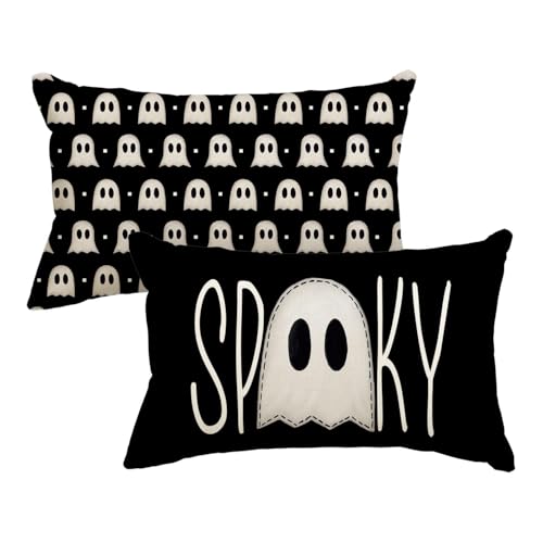 Artoid Mode Geist Spooky Halloween Kissenbezüge 2er Set, 30x50 cm Saisonnal Sofakissen Zierkissenbezug Cushion Cover Deko von Artoid Mode