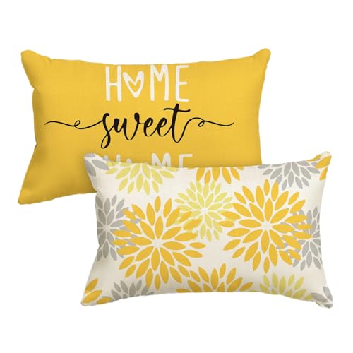 Artoid Mode Gelb Dahlien Blumen Frühling Kissenbezüge 2er Set, 30x50 cm Zierkissenbezug Cushion Cover Couch Wohnzimmer Außenbereich Deko von Artoid Mode