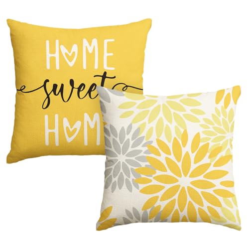 Artoid Mode Gelb Dahlien Blumen Frühling Kissenbezüge 2er Set, 45x45 cm Zierkissenbezug Cushion Cover Couch Wohnzimmer Außenbereich Deko von Artoid Mode