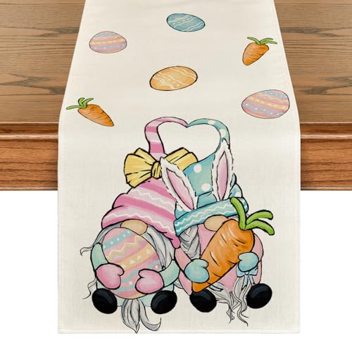 Artoid Mode Gnome Karotten Ostereier Ostern Tischläufer, Saisonnal Frühling Küche Esstisch Dekoration Drinnen Urlaub Party Dekor 40x140 cm von Artoid Mode