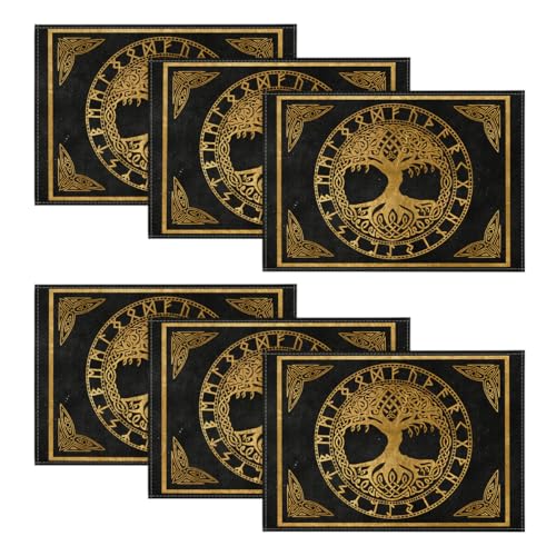 Artoid Mode Gold Wikinger Futhark Runen Odin Baum des Lebens Platzsets 6er Set, 30x45cm Urlaub Tischsets Waschbar Platzdeckchen Küche Party Deko Artoid Mode Gold Wikinger Futhark Runen Odin Baum des Lebens Platzsets 6er Set, 30x45cm Urlaub Tischsets Waschbar Platzdeckchen Küche Party Deko von Artoid Mode