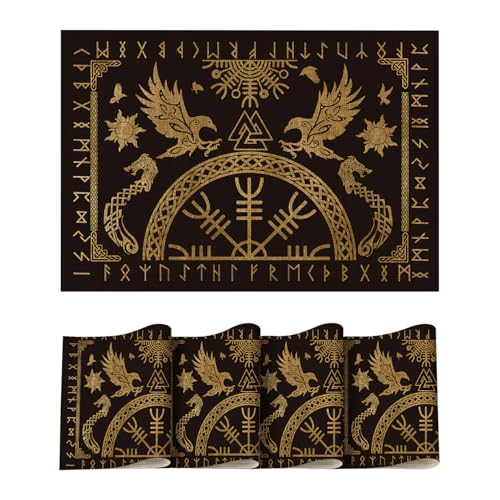 Artoid Mode Gold Wikinger Rabe Helm der Ehrfurcht PVC Platzsets 4er Set, 30x45cm Tischsets Schmutzabweisend Hitzebeständig Platzdeckchen Küche Deko von Artoid Mode