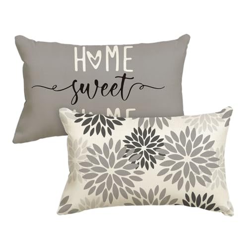 Artoid Mode Grau Dahlien Blumen Frühling Kissenbezüge 2er Set, 30x50 cm Zierkissenbezug Cushion Cover Couch Wohnzimmer Außenbereich Deko von Artoid Mode