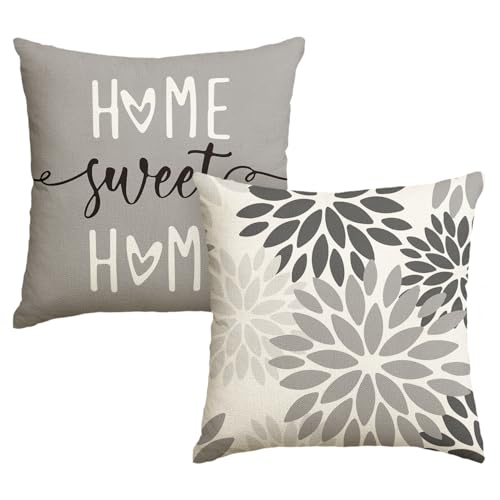 Artoid Mode Grau Dahlien Blumen Frühling Kissenbezüge 2er Set, 40x40 cm Zierkissenbezug Cushion Cover Couch Wohnzimmer Außenbereich Deko von Artoid Mode