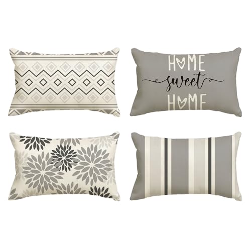 Artoid Mode Grau Dahlien Geometrisch Kissenbezüge 4er Set, 30x50 cm Frühling Zierkissenbezug Cushion Cover Couch Wohnzimmer Außenbereich Deko von Artoid Mode