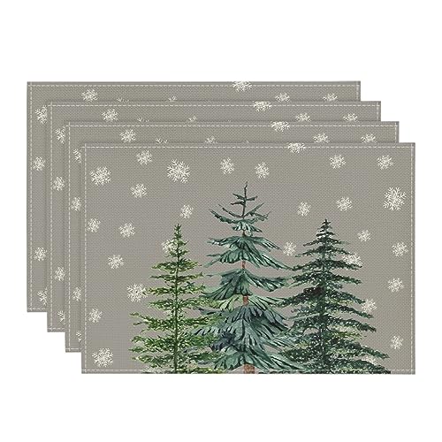 Artoid Mode Grau Kiefern Schneeflocken Weihnachten Platzsets 4er Set, 30x45cm Urlaub Winter Tischsets Waschbar Platzdeckchen Küche Party Deko von Artoid Mode