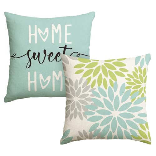 Artoid Mode Grün Dahlien Blumen Frühling Kissenbezüge 2er Set, 45x45 cm Zierkissenbezug Cushion Cover Couch Wohnzimmer Außenbereich Deko von Artoid Mode