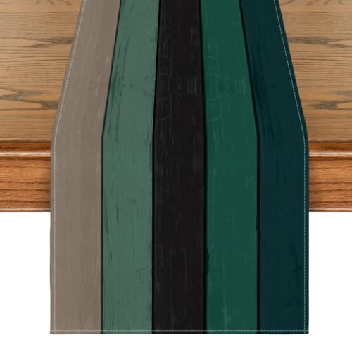 Artoid Mode Grün Planken Antik Alt Rustikal Holz Herbst Tischläufer, Saisonnal Küche Tisch Dekoration Drinnen Urlaub Party Dekor 40x140 cm von Artoid Mode