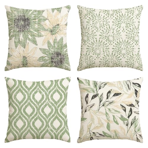 Artoid Mode Grün Retro Gänseblümchen Frühling Kissenbezüge 4er Set, 45x45 cm Saisonnal Zierkissenbezug Cushion Cover Couch Wohnzimmer Deko von Artoid Mode