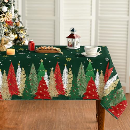 Artoid Mode Grün Schneeflocken Bäume Sterne Weihnachten Tischdecke 140x110 cm, Winter Fleckschutz Tischwäsche Küche Dekoration Party Dekor von Artoid Mode
