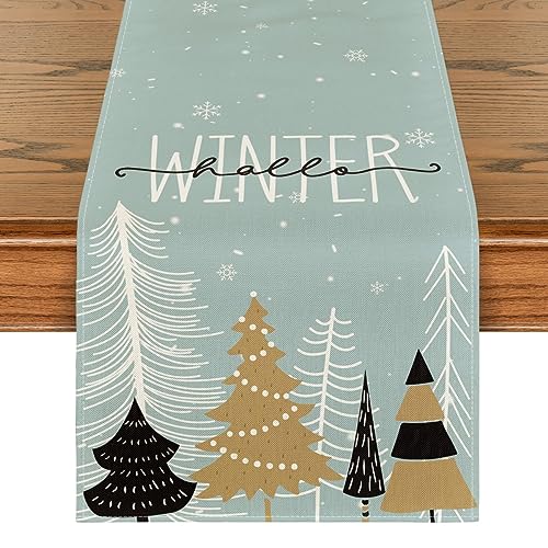 Artoid Mode Hallo Winter Bäume Schneeflocken Weihnachten Tischläufer, Küche Tisch Dekoration Drinnen Urlaub Party Dekor 40x140 cm von Artoid Mode